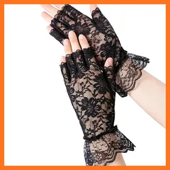 【新品】 [Lamerry] アームカバー レース 指なし グローブ ゴシック ゴスロリ 地雷系 仮装 コスプレ 結婚式 手袋 フィンガーレス レディース 黒 0