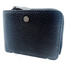 ✨現行✨PELLE BORSA ペレボルサ レザー フラット  二つ折り財布 折り財布 L字ファスナー ブラック BLACK 黒 ロゴ金具 シボ革 レディース メンズ ユニセックス 極 美品のサムネイル