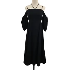 エムズエキサイト EMSEXCITE ワンピース フレア ロング オフショルダー ホルターネック 無地 五分袖 F 黒 ブラック