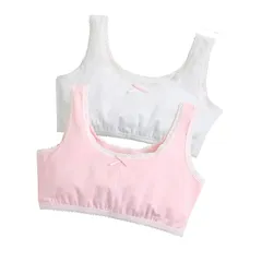 【新品】 [eipatu] ブラジャー ハーフトップ ガールズ 子供用 タンクトップ ジュニアブラ 小学生 2枚セット 女の子 インナー 可愛い スポーツブラ (160, B/ホワイト＆ピンク)