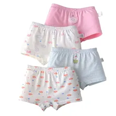 【新品】 [eipatu] キッズ ボクサーパンツ ガールズ パンツ ショーツ 女の子 ジュニア リボン インナー コットン 4枚セット 赤ちゃん 下着 子供パンツ 肌着 柄 かわいい (100, チェック＆猫柄)