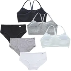 【新品】 [select shop Tomorrow] 下着 ジュニア ブラ ショーツ 3枚 上下 セット 女の子 スポブラ カップ付 シンプル (Bクロスバック)