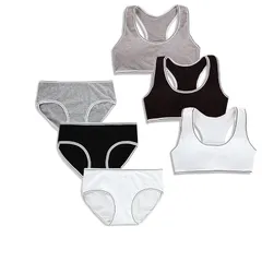 【新品】 [select shop Tomorrow] 下着 ジュニア ブラ ショーツ 3枚 上下 セット 女の子 スポブラ カップ付 シンプル (Cスポーツ)