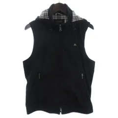 バーバリーブラックレーベル BURBERRY BLACK LABEL ベスト フード付き ロゴ刺繍 ブラック L