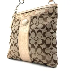 COACH y2k signature canvas leather shoulderbag コーチ シグネチャー柄 キャンバスレザー素材 ショルダーバッグ 斜め掛け クロスボディ クロコダイル型押し カーキ ベージュ