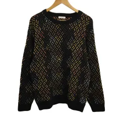 アーバンリサーチ ドアーズ URBAN RESEARCH DOORS セーター ニット プルオーバー ラウンドネック 総柄 長袖 M 黒 黄 ブラック イエロー
