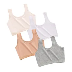 【新品】 [SophroniaTerri] 下着専門店 ブラジャー 4枚セット 8-14歳 綿 ガールズ ハーフトップ リブ 下着 子供用 タンクトップ 胸元2重生地 ノンワイヤー ジュニアブラ 小学生 女の子 インナー 可愛い スクールインナー 無地 (JP