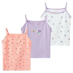 【新品】 [Maeau] キッズ キャミソール ノースリープ トップス タンクトップ 女の子 3枚組 綿 肌着 女児 子供服 幼稚園 小学生 可愛い プリント ガールズ インナー 吸汗速乾 夏服#C 110cm