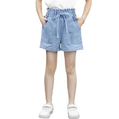 【新品】 ショートパンツ 半ズボン 短パン デニムショートパンツ 女の子 ジーンズ ガールズ 短パン ゴムウエスト カジュアル 子供服 通学 普段着 (JP, 身長, 140, ブルー 2)