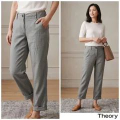 Theory セオリー【0】リネンパンツ グレー 裾ロールアップ 通勤 春夏 S