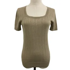 ミッシェルクラン MICHEL KLEIN セーター ニット プルオーバー スクエアネック リブ ラメ 半袖 40 ベージュ 茶 ブラウン