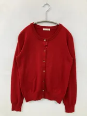 index インデックス カーディガン/ボレロ M レッド ウール・ニット ナイロン 無地 ビジュー ミドル丈 長袖