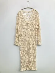 カーディガン/ボレロ ONE SIZE アイボリー コットン 花柄・ボタニカル柄 レース ロング丈 長袖