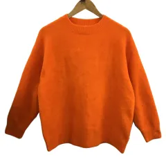 ザラ ZARA セーター ニット ラウンドネック プルオーバー 無地 リブ 長袖 USA S オレンジ