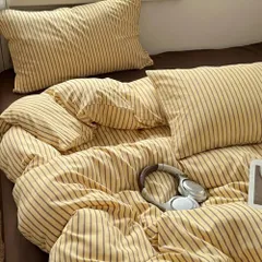 新品 「§ｚｚ．ｌｕｘｉ」布団カバーセット ダブル 4点セット ins ストライプ 無地 コントラストカラー シンプル 寝具カバー 洋式・和式兼用 ベッドカバー 掛け布団カバー ボックスシーツ 枕カバー シーツカバー 肌に優しい ピーチスキン加工 北欧風 オー