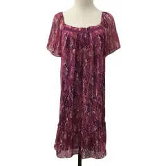 アンタイトル UNTITLED ワンピース フレア ミニ フリル 総柄 半袖 42 紫 ピンク パープル