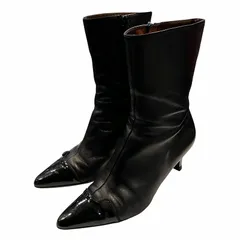 サルヴァトーレフェラガモ Salvatore Ferragamo ショートブーツ レザー ポインテッドトゥ サイドジップ エナメル 切り替え 5 1/2 黒 ブラック