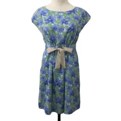 テチチ Te chichi ワンピース フレア ミニ リボン 花柄 フレンチスリーブ 半袖 M 青 緑 ブルー グリーン