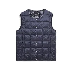 新品 [タイオン・インナーダウン・オフィシャル] レディース クルーネックボタン インナーダウンベスト(TAION-W004) (ダークネイビー XL)