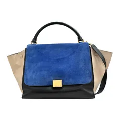 【CELINE/セリーヌ】トラペーズ 2WAY  ハンドバッグ レザー/スウェード トリコロール(ブルー/ブラック/ベージュ) レディース 【中古】【真子質店】【BL】