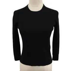 ザラ ZARA セーター ニット クルーネック リブ 無地 七分袖 USA S 黒 ブラック