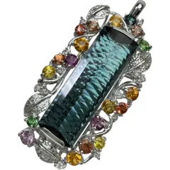 インディゴライトトルマリン 16.62ct マルチサファイヤ/マルチトルマリン/グリーングロッシュラーガーネット 2.92ct ダイヤモンド 0.18ct ペンダントトップ K18WGホワイトゴールド 18金  12.4g レディース