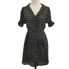 ワンアフター アナザー ナイスクラップ one after another NICE CLAUP シャツワンピース フレア ミニ 花柄 半袖 F 黒 白 ブラック ホワイト