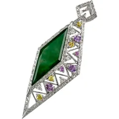 板翡翠（ヒスイ） マルチカラーサファイア ダイヤモンド 0.75ct ペンダントトップ K18WGホワイトゴールド 18金  13.4g レディース 【中古】【真子質店】【NN】