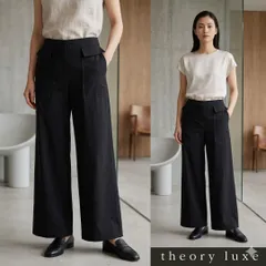 theory luxe セオリーリュクス【38】ワイドパンツ 黒 麻混 伸縮 M