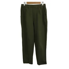 スタディオクリップ Studio Clip パンツ テーパード ロング タック ウエストゴム 無地 リネン混 M 緑 グリーン