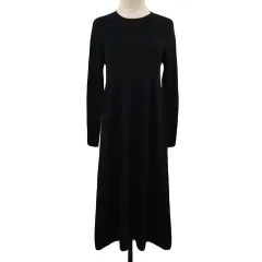 バブ Bab ワンピース ニット Aライン ロング クルーネック リブ 無地 長袖 38 黒 ブラック