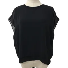 ロペ ROPE カットソー ブラウス プルオーバー ラウンドネック レイヤード風 シフォン 無地 半袖 38 黒 ブラック