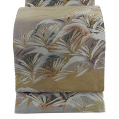 D◇着物くつろぎ 夏物 波に笹の葉 金糸 六通 正絹 薄物 絽 紗 袋帯