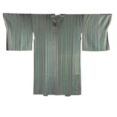 【美品】 羽織 身丈101cm 裄丈67cm M 縦縞 緑 正絹 名品 【中古】