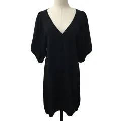 ジェームズコヴィエロ JAMES COVIELLO ワンピース フレア ニット ミニ ウール 無地 七分袖 2 黒 ブラック