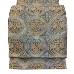 【美品】 袋帯 秀品 連珠文 向い鳥 金糸 箔 金茶 六通 正絹 【中古】