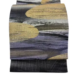 【美品】 袋帯 秀品 幾何学模様 金銀彩 灰紫 全通 正絹 【中古】