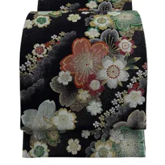 【美品】 袋帯 秀品 桜 金銀糸 箔 黒 六通 正絹 【中古】