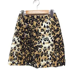 ムルーア MURUA 台形スカート ミニ ベルト ヒョウ柄 レオパード柄 リネン 麻 1 ベージュ /FT18