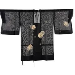 【美品】 道行 身丈96cm 裄丈69cm L 和装コート 角衿 雪月花 七宝 刺繍 黒 正絹 名品 【中古】