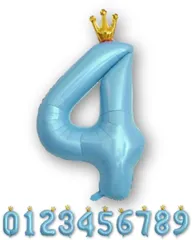 40インチ クラウン 王冠付き 大きい 風船 ストロー付 飾り付け ナンバーバルーン 誕生日 バースデー 約90cm 数字 記念日(王冠ブルー４) バルーン