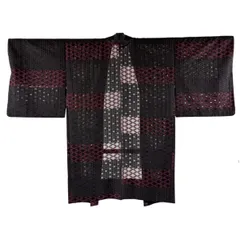 【美品】 羽織 身丈93cm 裄丈65.5cm M 幾何学模様 黒 正絹 秀品 【中古】