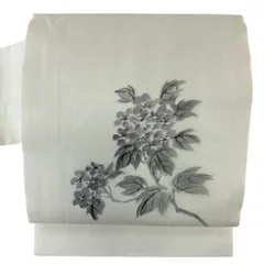 【美品】 名古屋帯 秀品 落款 夏紬地 枝花 クリーム 正絹 【中古】
