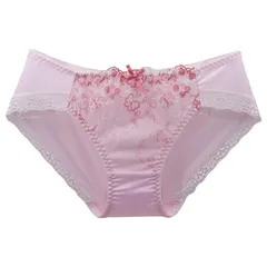 【新品】 [Fuwannoro] ショーツ 可愛い 高校生 レディース レース付き シルキーサテン ショーツ, ピンク, リボン刺繍入り, 優美なフリルデザイン ローライズ 萌えデザイン り柔らか 透気快適 薄い塩系少女 透け感 誘惑な (JP, アルファベッ