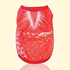 格好いい 可愛い 犬のお洋服 薄手 通気メッシュベスト 日焼け止め キャラクタータンクトップ 脱毛保護 メッシュ ルームウェア 部屋着 タンクトップ 乾きやすい XS~2XL 夏服 春夏用 お散歩 お出掛け 犬の服 猫服 犬服 キャットウェア（⑪ビッグイチゴL