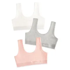 【新品】 [INNERSY] スポーツブラ 中学生 ブラジャー ジュニア ブラ スポブラ 綿 ガールズ 小学生 大きいサイズ 高校生 速乾 3枚セット(S、グレー+ピンク+ホワイト)