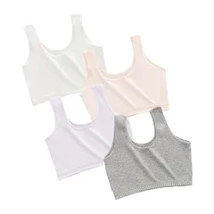 【新品】 [SophroniaTerri] 下着専門店 ブラジャー 4枚セット 8-14歳 綿 ガールズ ハーフトップ リブ 下着 子供用 タンクトップ 胸元2重生地 ノンワイヤー ジュニアブラ 小学生 女の子 インナー 可愛い スクールインナー 無地