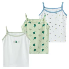 【新品】 [Maeau] 女の子 インナー 下着 子供服 キャミソール タンクトップ 肌着 ガールズ ノースリープ トップス 綿 3枚セット 女児 夏服 キッズ 可愛い プリント 吸汗速乾#B 110cm
