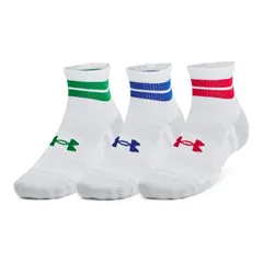 アンダーアーマー メンズ アンダーウェア 靴下 Mens Under Armour Performance Tech UA Stripe 3Pack Quarter Socks White Red ホワイト