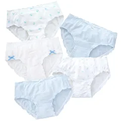 【新品】 [Masonanic] キッズ ジュニア ショーツ 5枚セット 下着 女の子 リボン ブリーフ インナー パンツ フリル 綿 小学生 中学生 高校生 ガールズ (JP, アルファベット, M, ブルー)